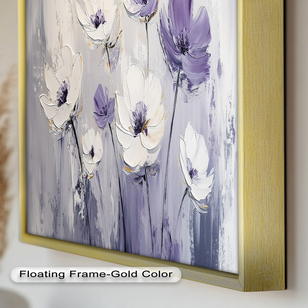 White and Purple Wildflowers in Soft Harmony - Flower Oil Painting