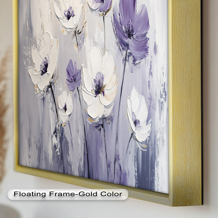 White and Purple Wildflowers in Soft Harmony - Flower Oil Painting