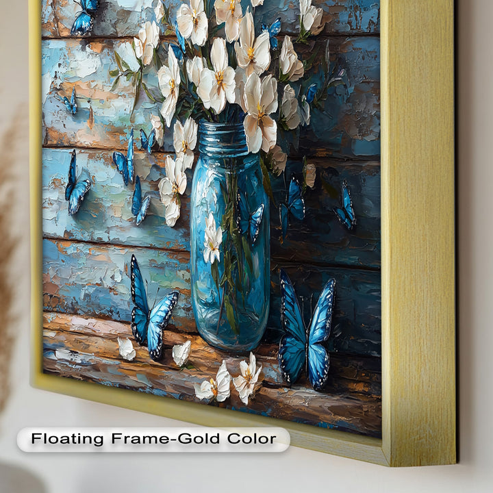 Flowers and Blue Butterflies – Elegant Nature Oil Painting