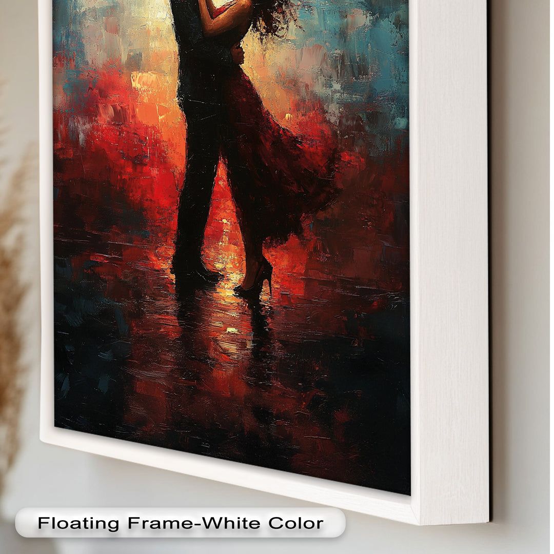 Romantic Couple in Fiery Twilight - Modern Oil Painting