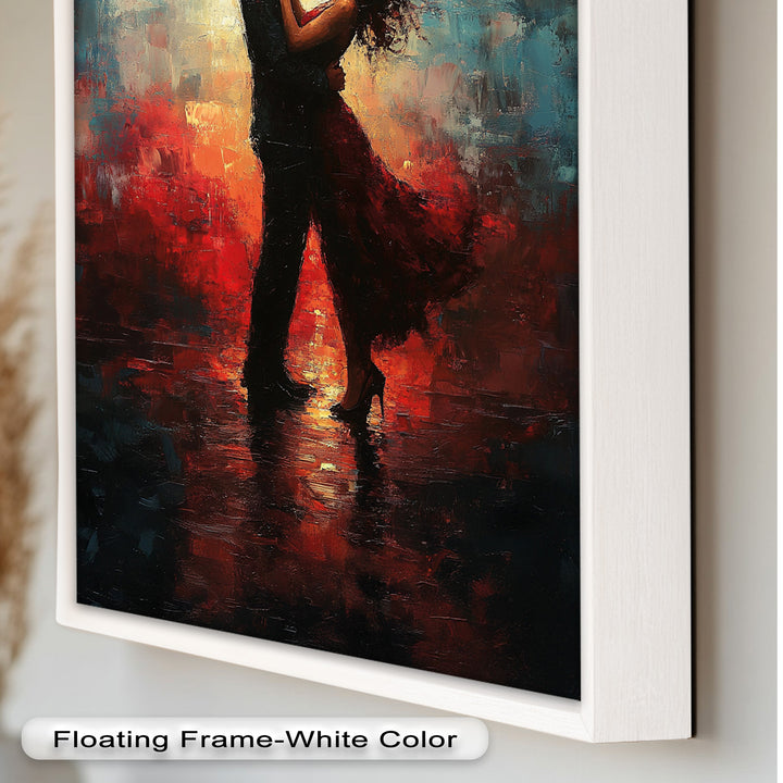Romantic Couple in Fiery Twilight - Modern Oil Painting