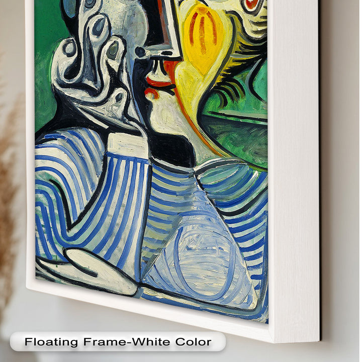 Nachdenklicher Blick – Gestreifte Frau mit Sonnenhut Picasso Ölgemälde