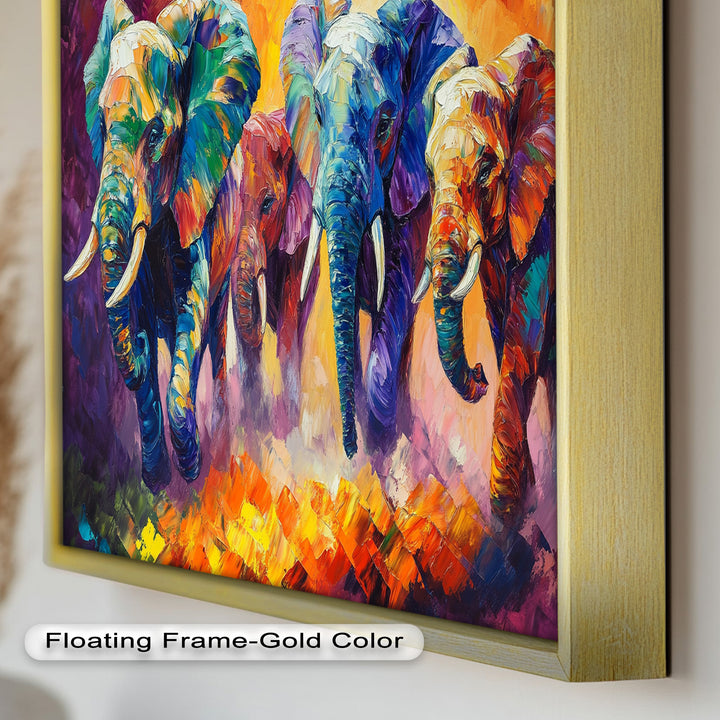Elephant Herd at Dusk – Animal Oil Painting