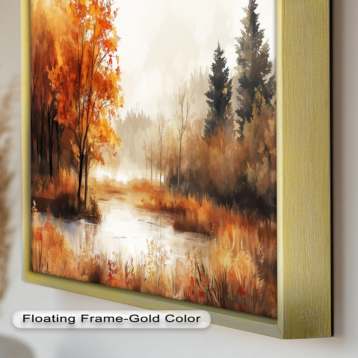 Autumn Forest Lake Wall Art – Fall Nature Oil Painting