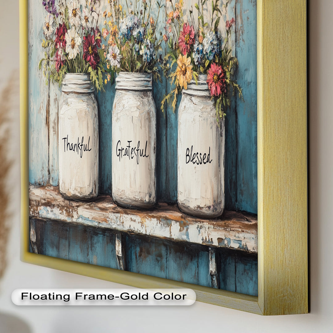 Thankful Grateful Blessed – Floral Jar Oil Painting