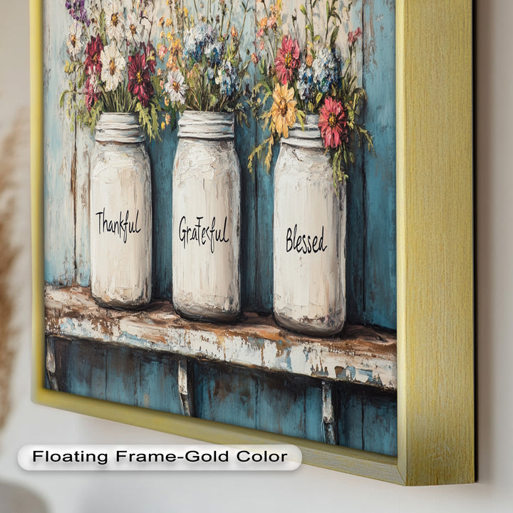 Thankful Grateful Blessed – Floral Jar Oil Painting