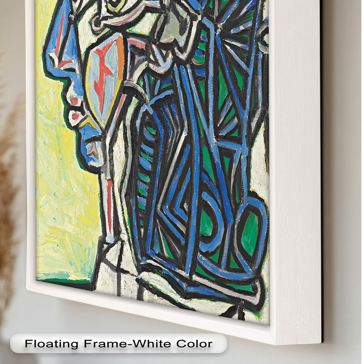 Angular Gaze – Geometric Portrait with Blue and Green Lines Picasso Oil Painting