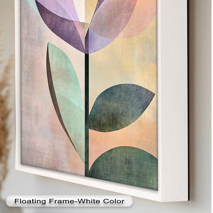 Purple Bloom – Minimalistisches geometrisches Blumenölgemälde