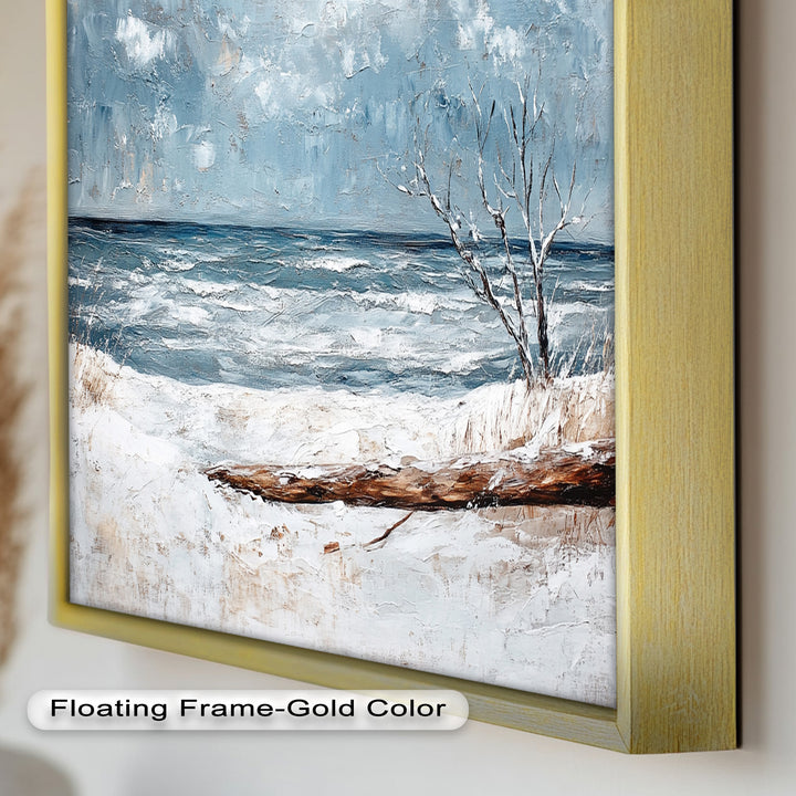 Snowy Coastal Wall Art - Winter Beach Seascape Oil Painting
