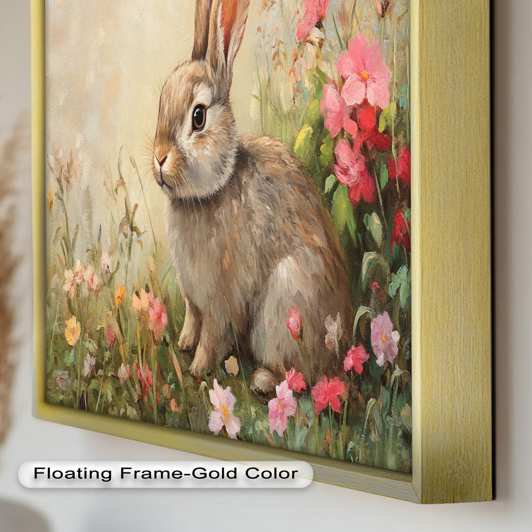 Curious Bunny Among Spring Blossoms – Animal Oil Painting