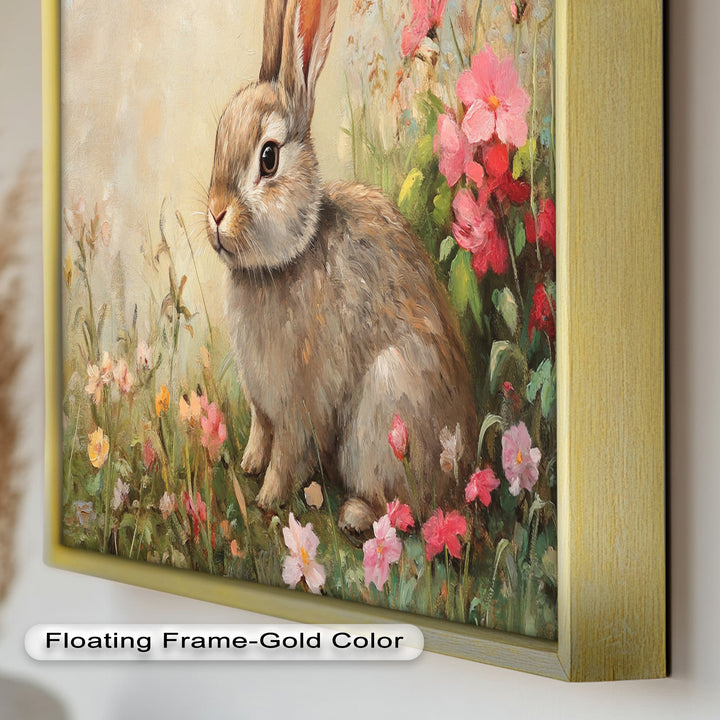 Curious Bunny Among Spring Blossoms – Animal Oil Painting