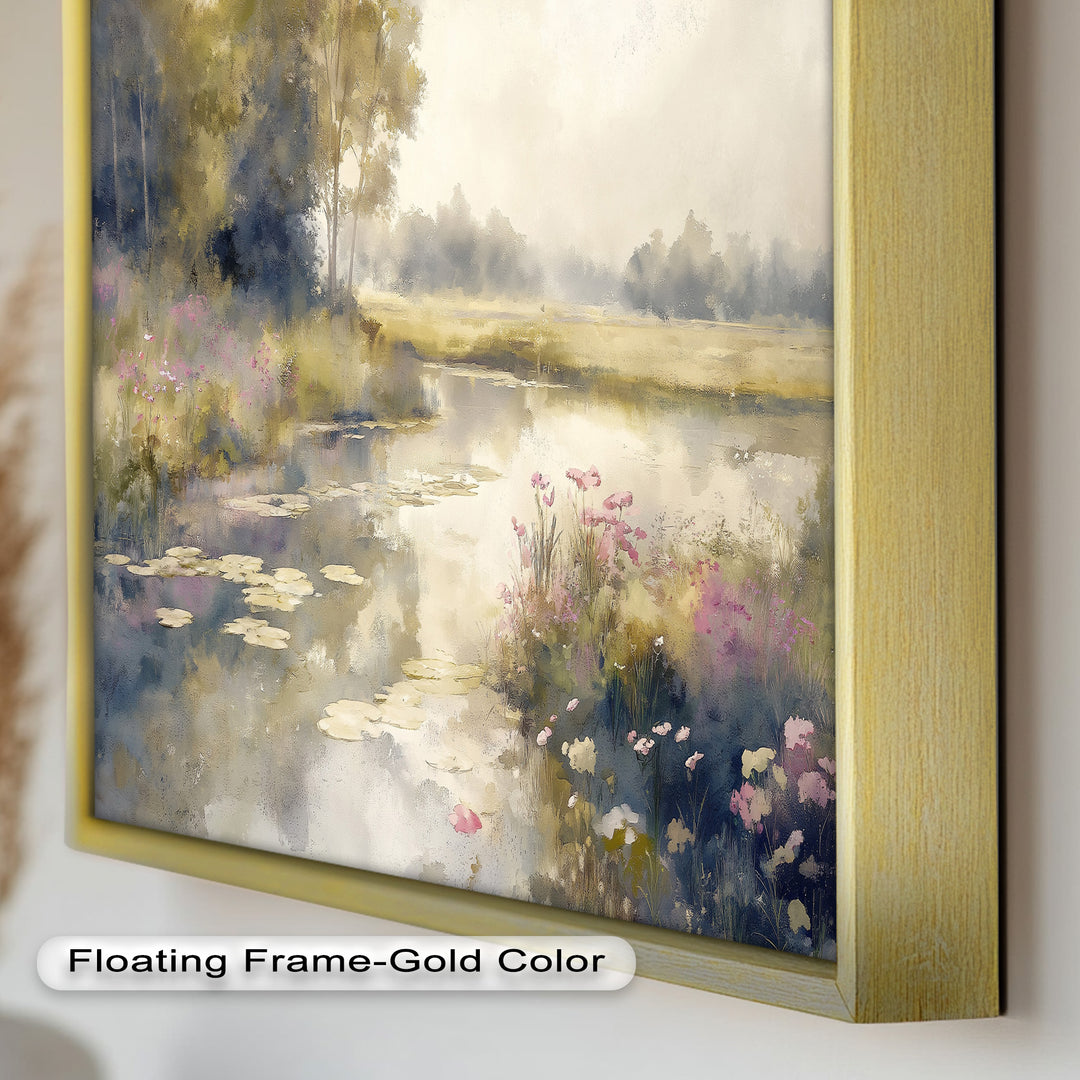 Soft Floral Riverside Wall Art – Romantic Nature Oil Painting