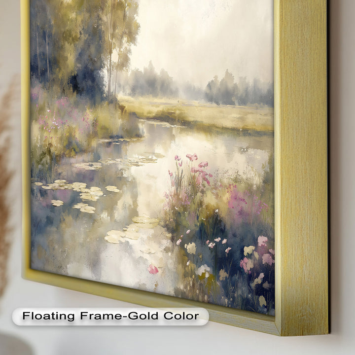 Soft Floral Riverside Wall Art – Romantic Nature Oil Painting