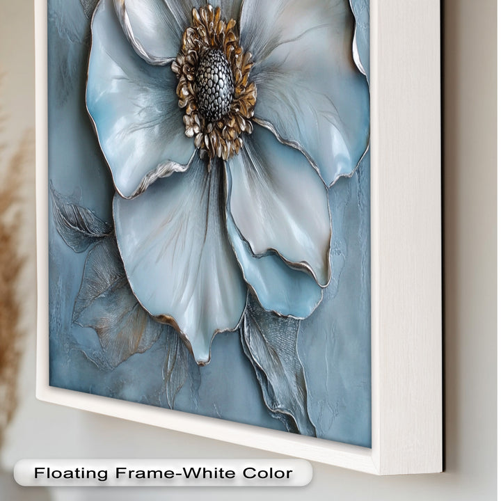 Blue Mist Bloom – Sculptural Petal Flower Oil Painting