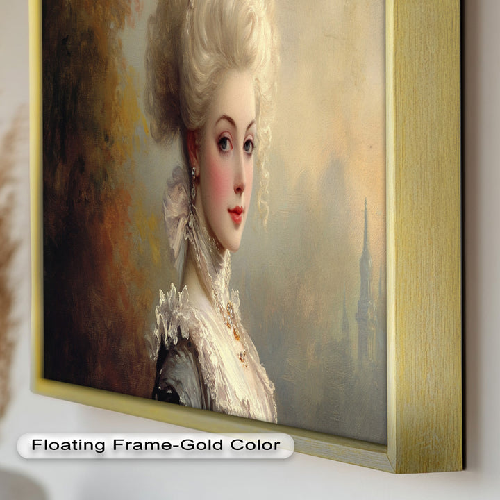 Rococo Grace Oil Painting – Portrait of a Noblewoman in Ivory Lace