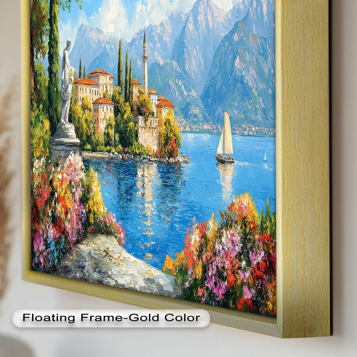 Colorful Italian Lake Town Wall Art – Landscape Oil Painting
