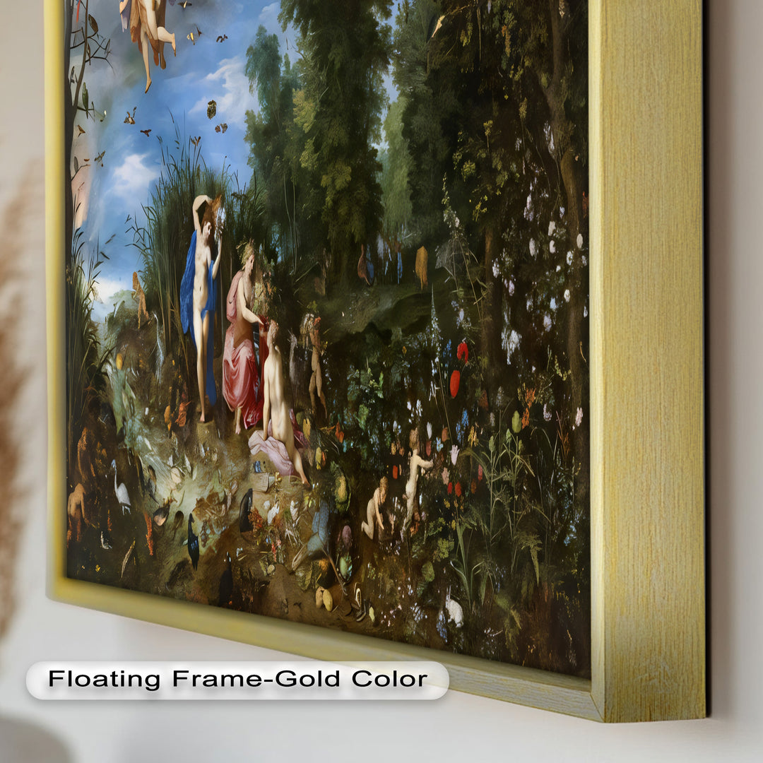 The Garden of Earthly Light – Mythological Forest Scene Oil Painting