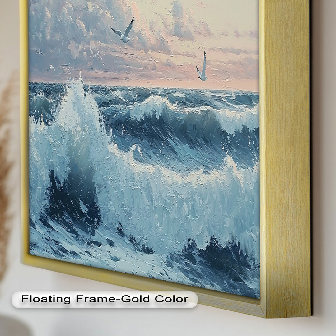 Coastal Wave Art - Seagulls Seascape Oil Painting