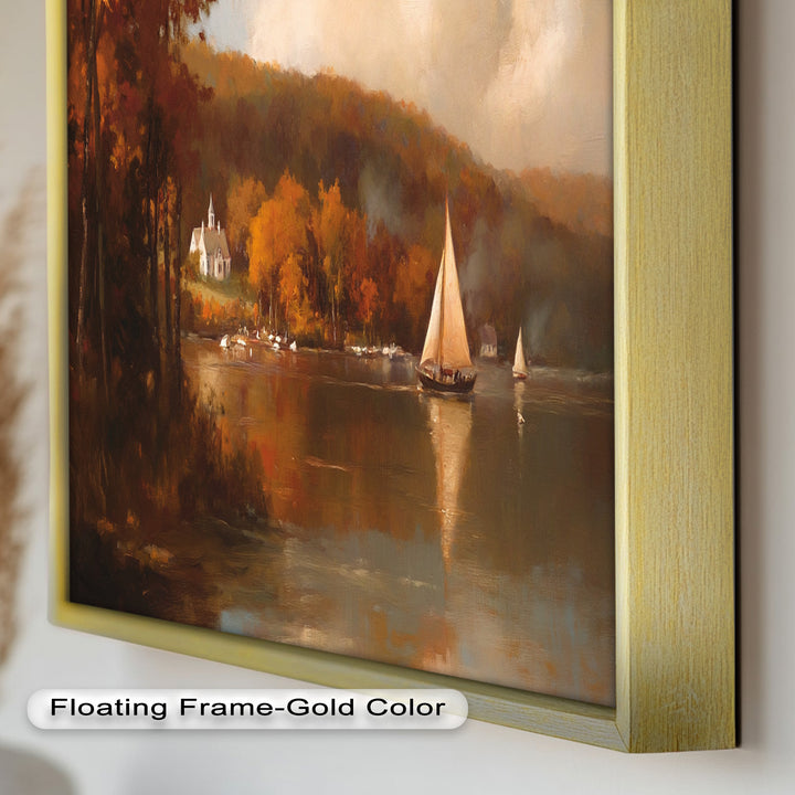 Herbstliche Segelreflexionen – Klassisches Ölgemälde des Hudson River