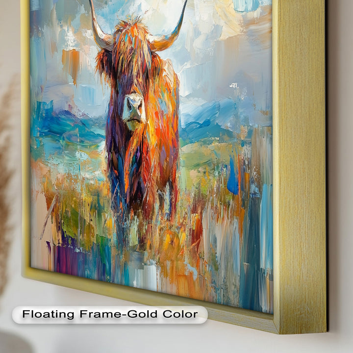 Highland Cow in Windswept Fields - Animal Oil Painting