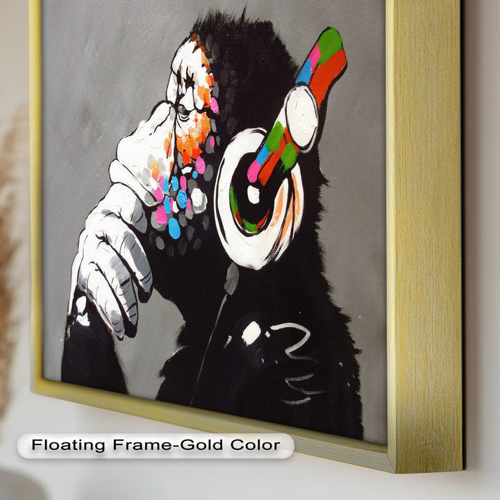 Contemplative Chimp with Headphones - Banksy Oil Painting