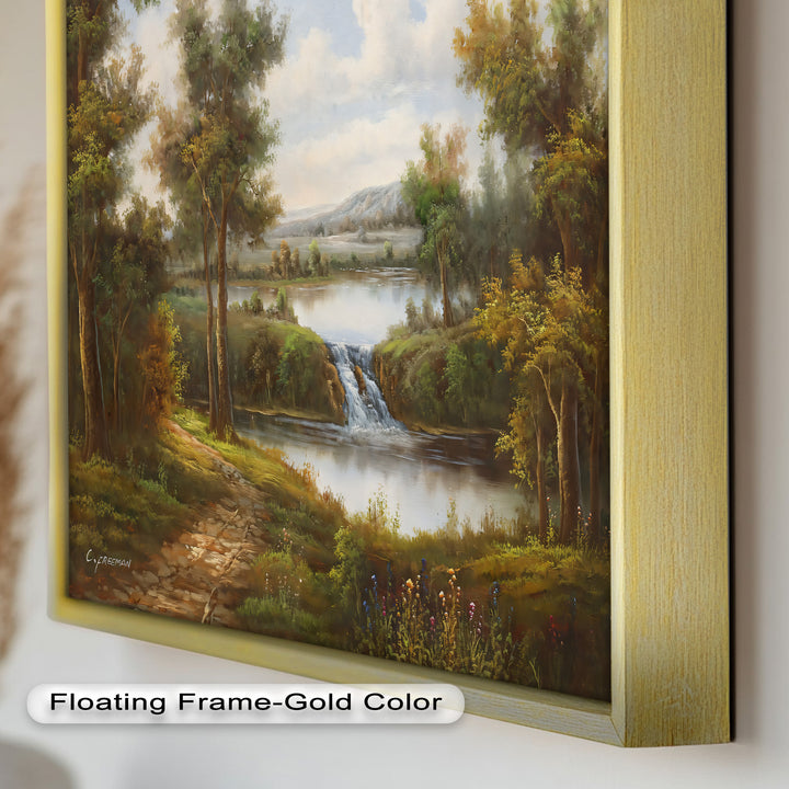 Tranquil Forest Cascade – Vintage Oil Painting