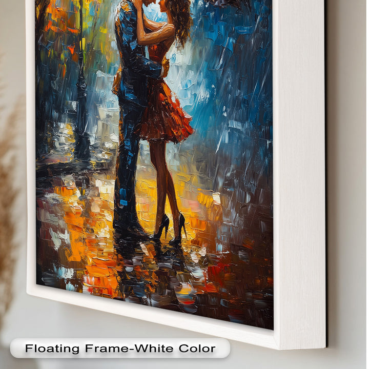 Evening Embrace – Romantic Rainy Street Scene Love Oil Painting