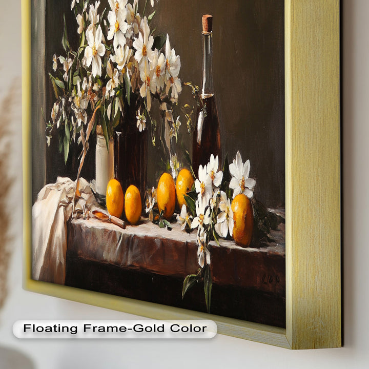 Orange & White Floral Still Life – Elegant Framed Oil Painting