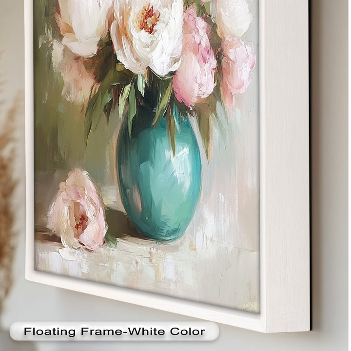 Blushing Peonies in Jade Vase – Romantic Flower Oil Painting