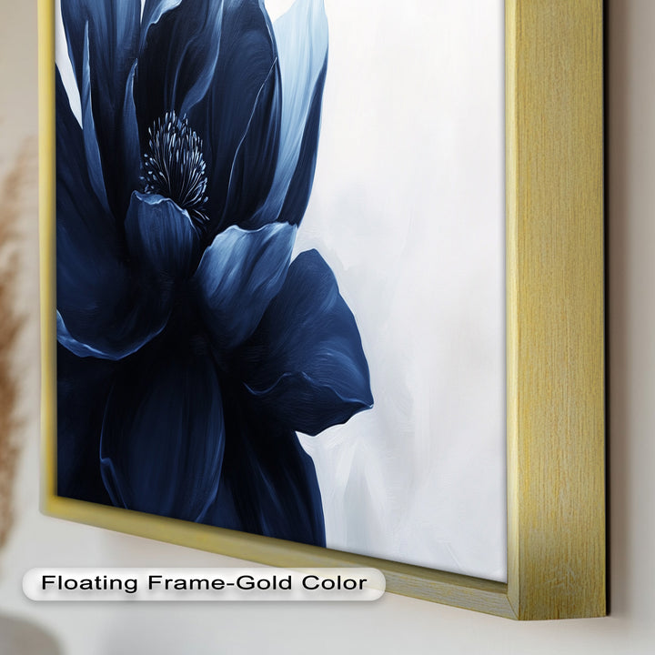 Midnight Bloom Wall Art – Navy Blue Floral Oil Painting