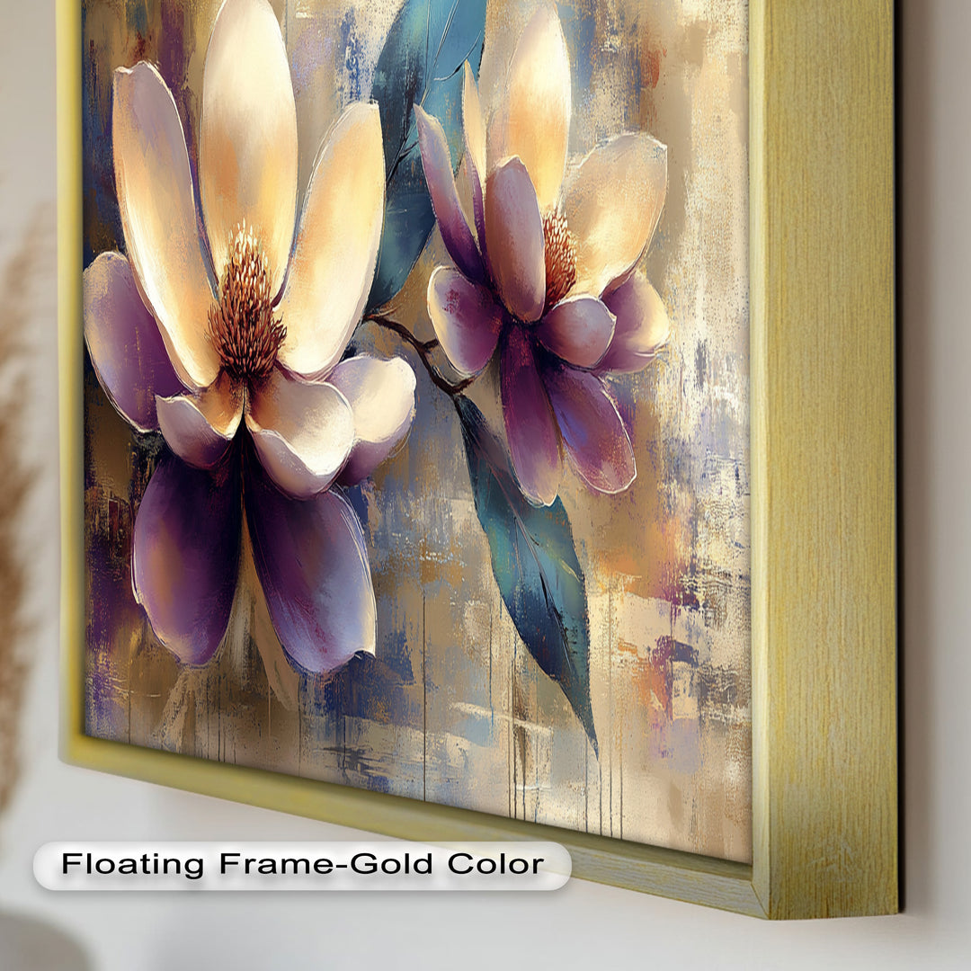 Golden Magnolia Blossoms – Modern Floral Oil Painting