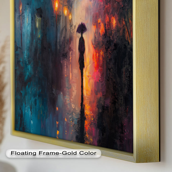 Evening Solitude – Romantic Rainy Stroll Love Oil Painting