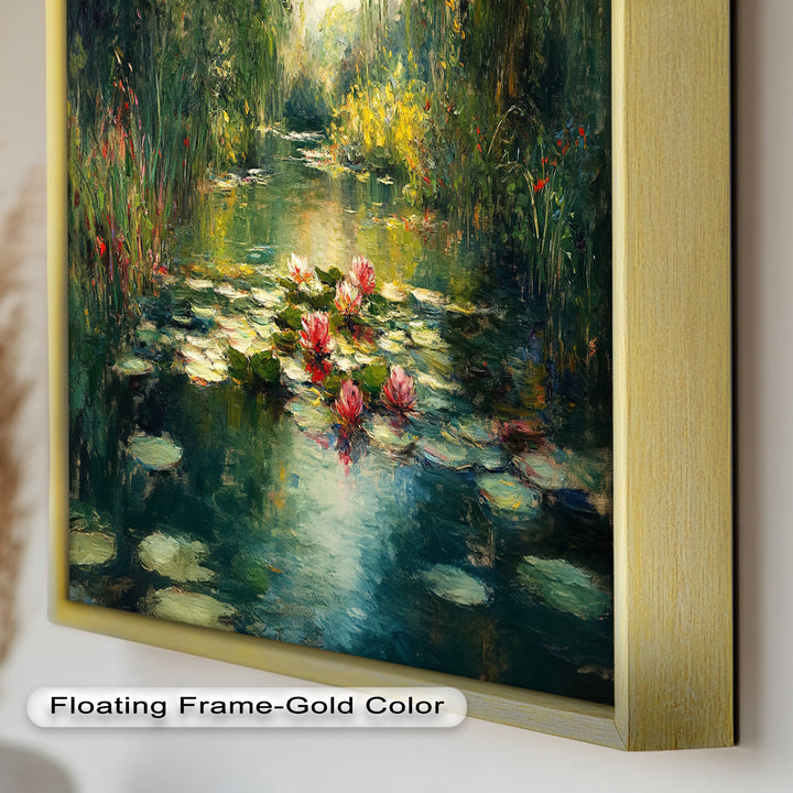 Tranquil Water Lilies in Sunlit Pond – Impressionist Oil Painting