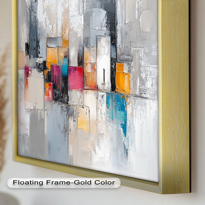 Urban Geometry – Color Block Cityscape Abstract Oil Painting