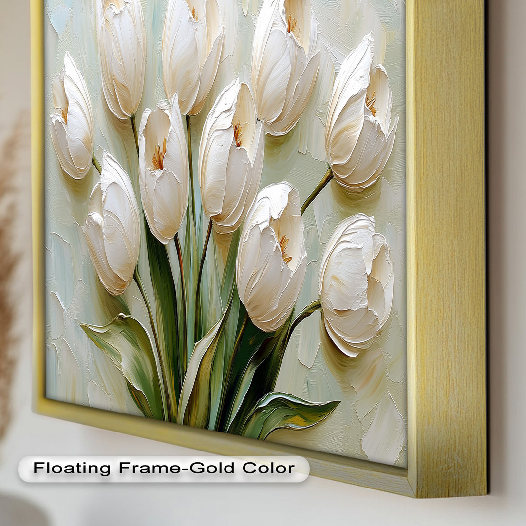 Whispers of Spring – Creamy White Tulip Bouquet Flower Oil Painting