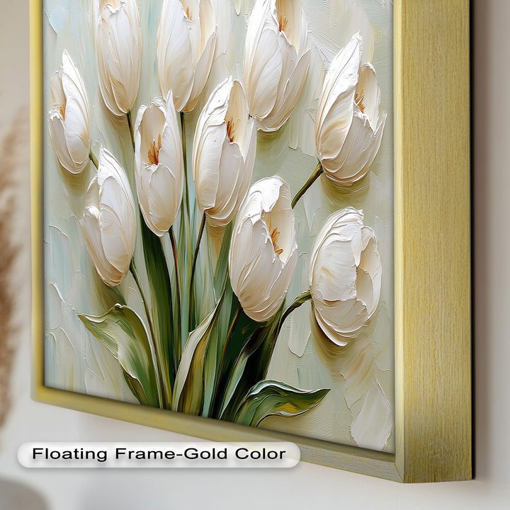 Whispers of Spring – Creamy White Tulip Bouquet Flower Oil Painting