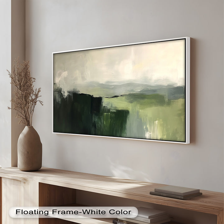 Misty Valley Horizon – Green Abstract Oil Painting