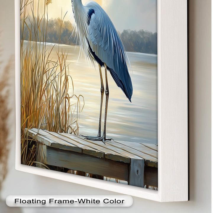 Majestic Heron in Misty Marshland - Animal Oil Painting