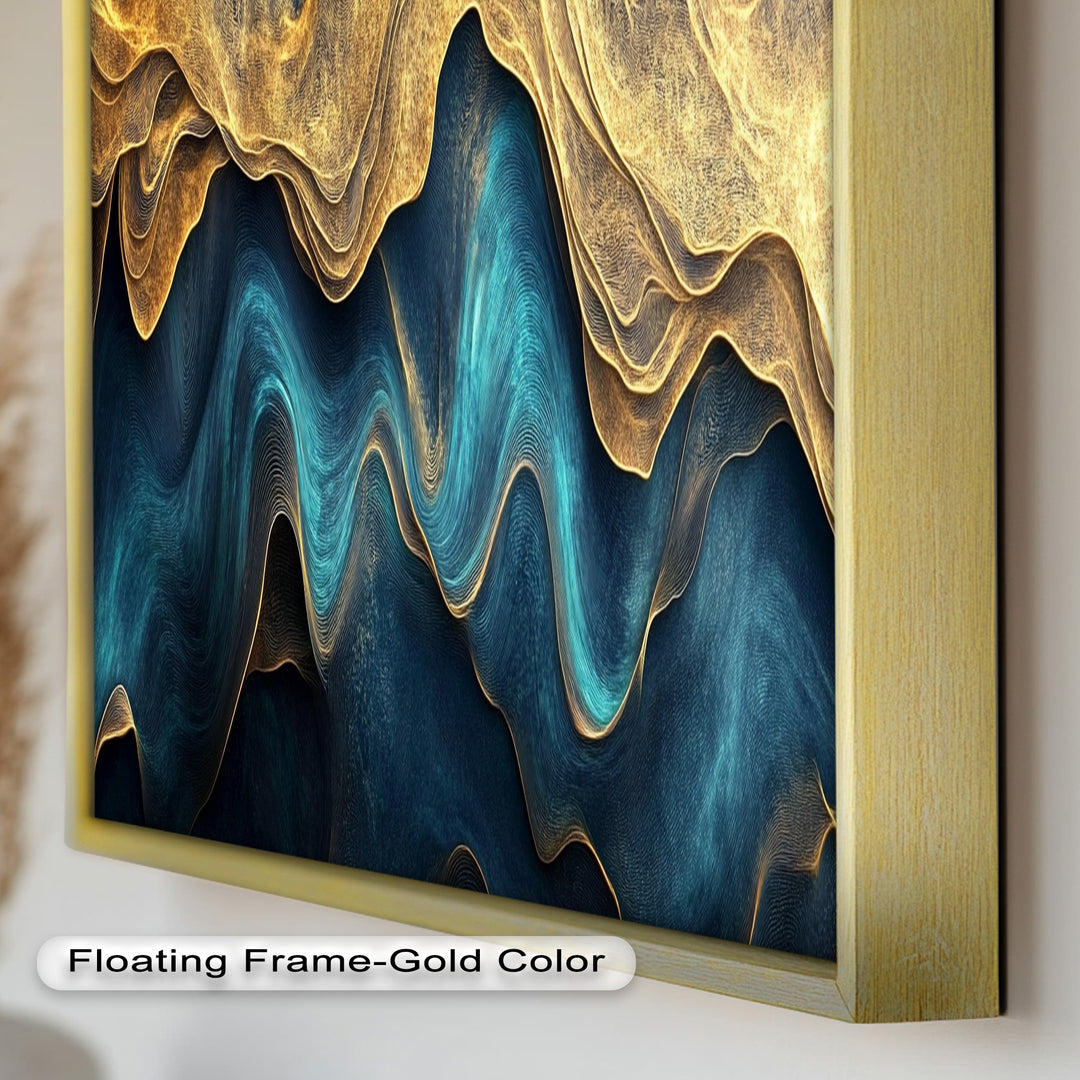 Flowing Teal & Gold Waves – Abstract Oil Painting