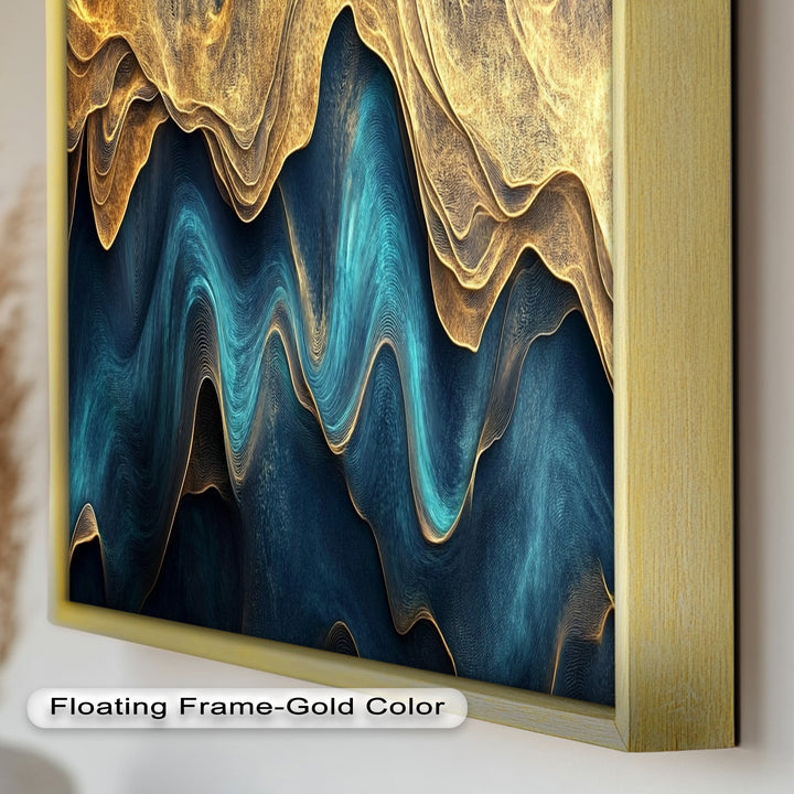 Flowing Teal & Gold Waves – Abstract Oil Painting