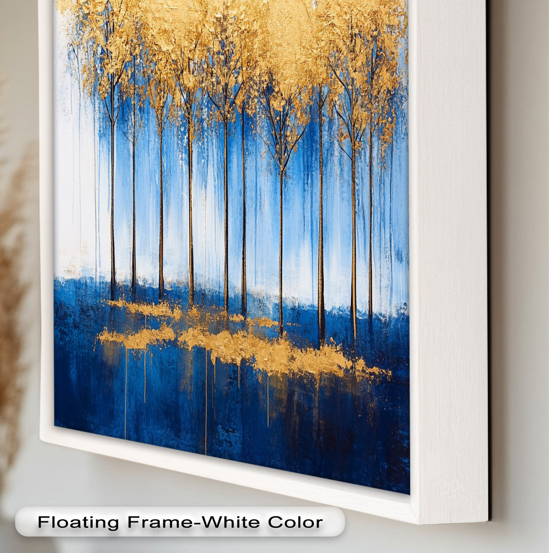 Goldene Bäume am blauen Horizont - Abstraktes Ölgemälde