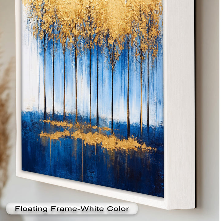 Goldene Bäume am blauen Horizont - Abstraktes Ölgemälde