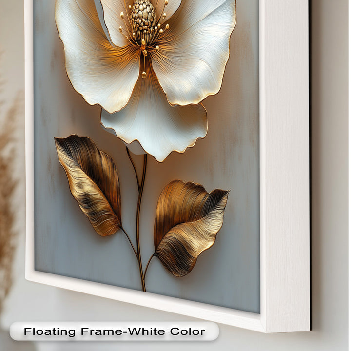 Golden Glow Bloom – White and Gold Flower Oil Painting