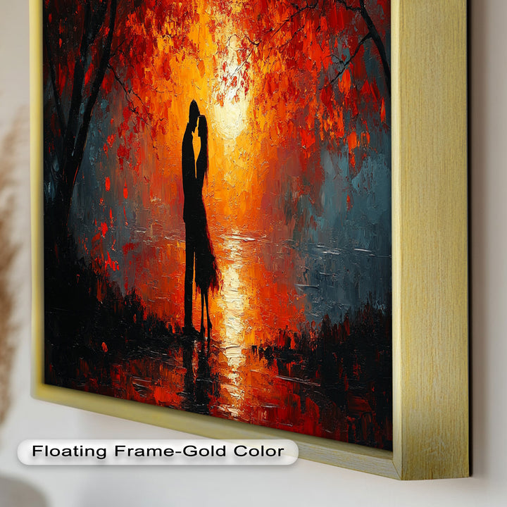 Passionate Kiss Beneath Autumn Flames - Love Oil Painting