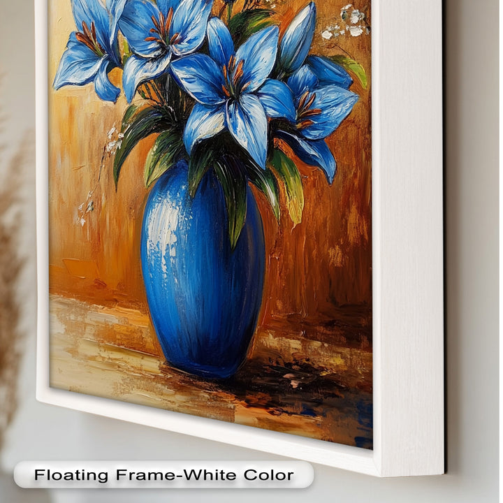 Azure Blossoms in a Blue Vase – Flower Oil Painting