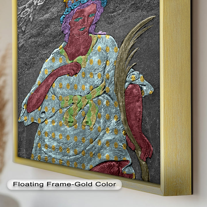 Geheiligte Blüte – Polychromes Engelrelief-Ölgemälde