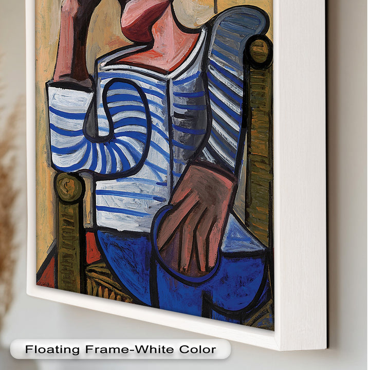 Melancholy in Stripes – Seated Man with Blue Shirt Picasso Oil Painting