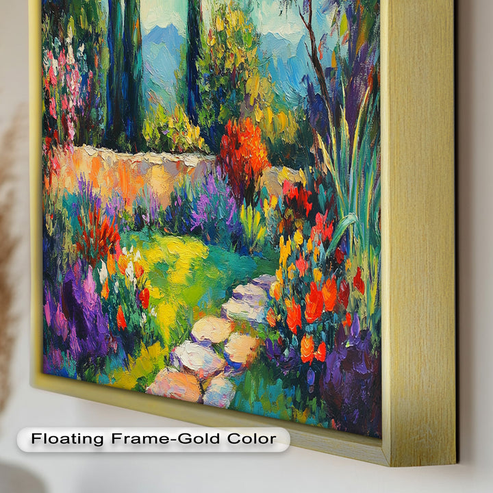 Sunlit Garden Path Oil Painting – Fauvist Outdoor Floral Landscape