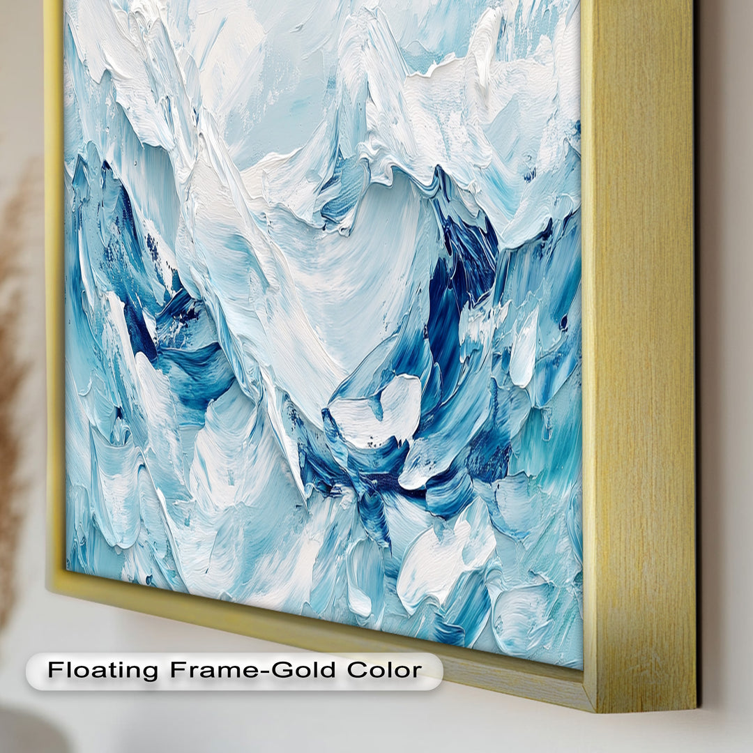 Ocean Ice Texture Art – Abstract Blue & White Oil Painting