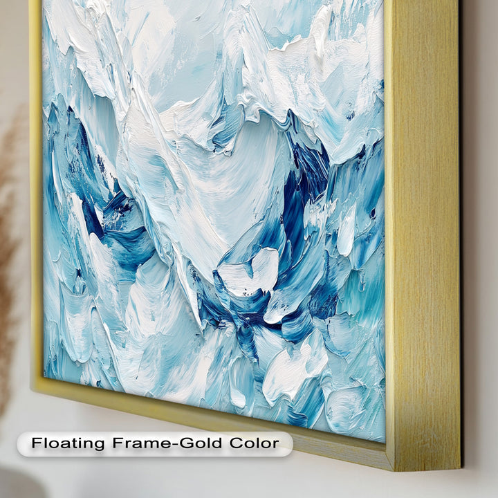 Ocean Ice Texture Art – Abstract Blue & White Oil Painting